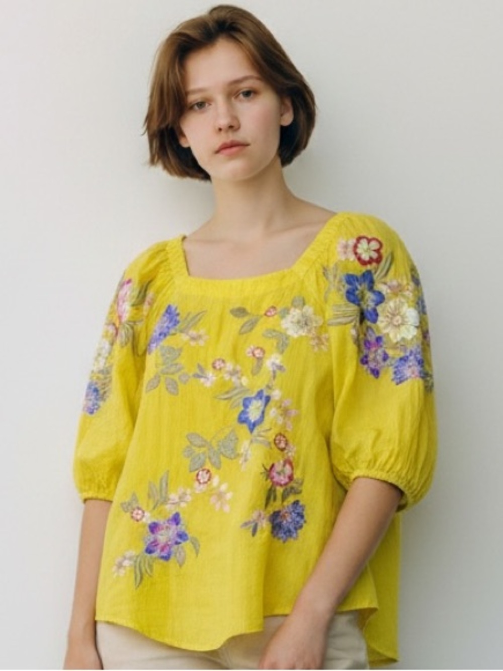 Sundance Catalog Blooming Arbor yellow floral embroidery Blouse Size XSmall